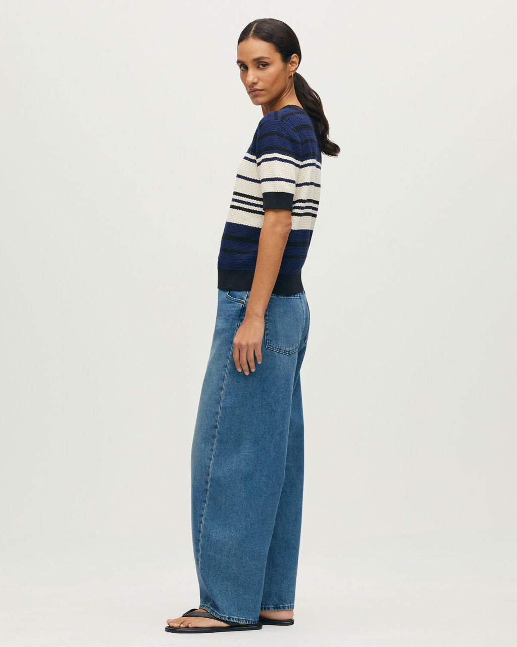 Pull à manches courtes en coton - J695 ST ECRU NAVY - 2