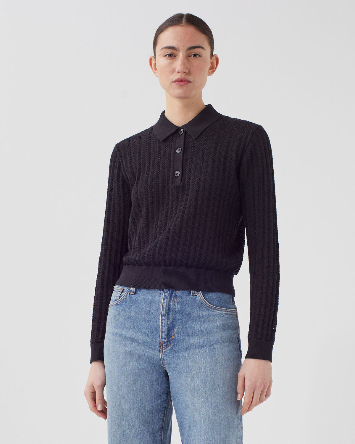 Pull col polo en coton - U090 BLACK - 1