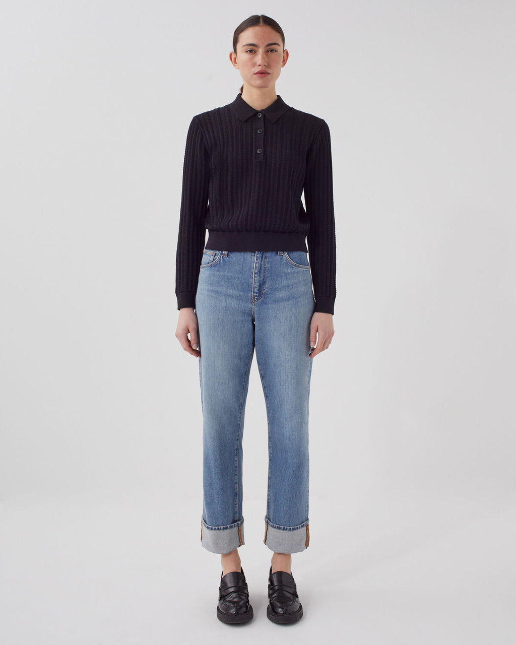 Pull col polo en coton - U090 BLACK - 2