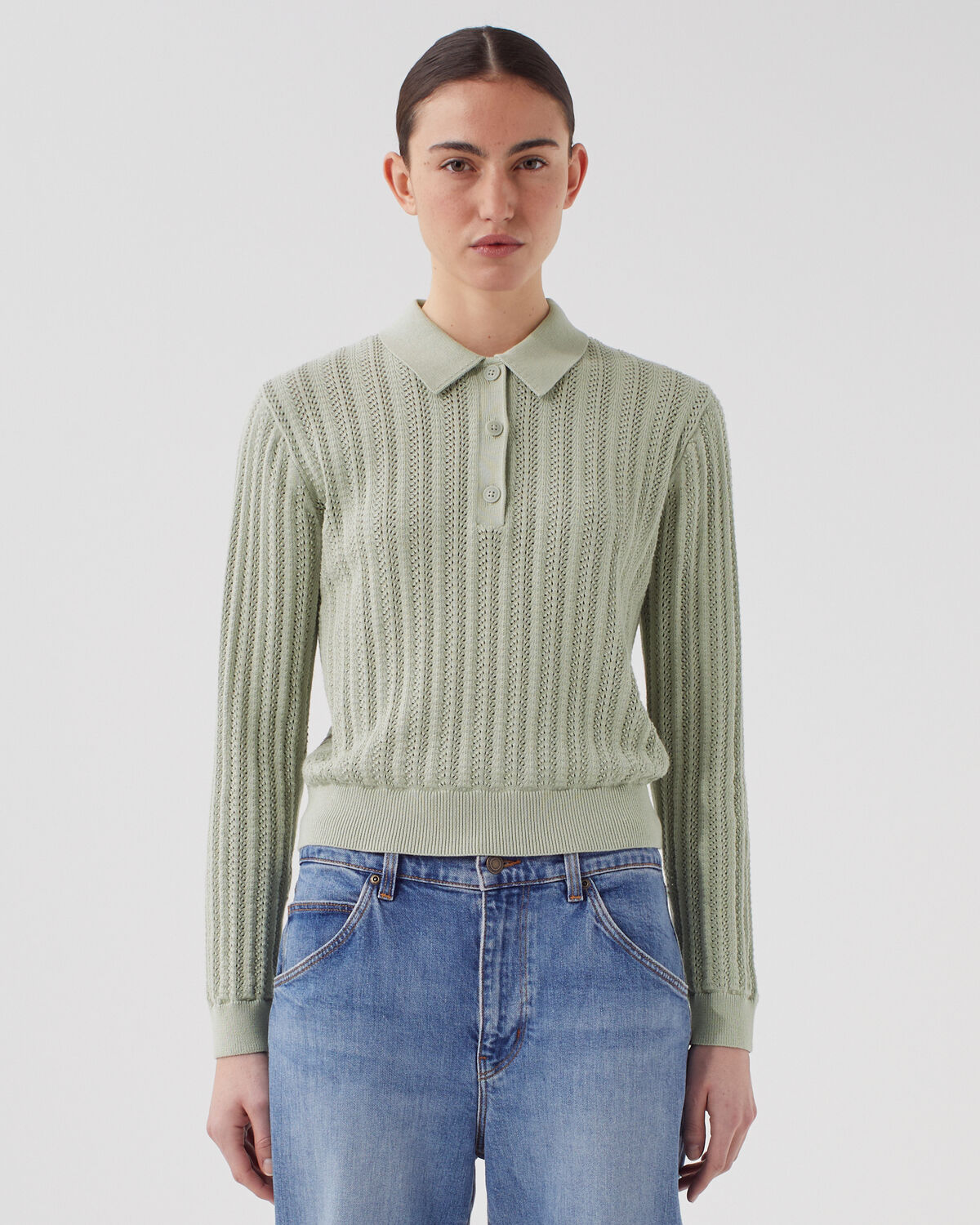 Pull col polo en coton - U520 GREEN - 1