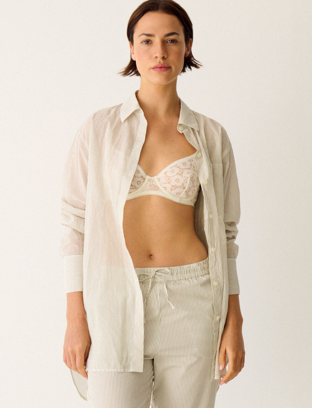 Veste de pyjama BOYFRIEND - Rayure vert lichen/white - 1