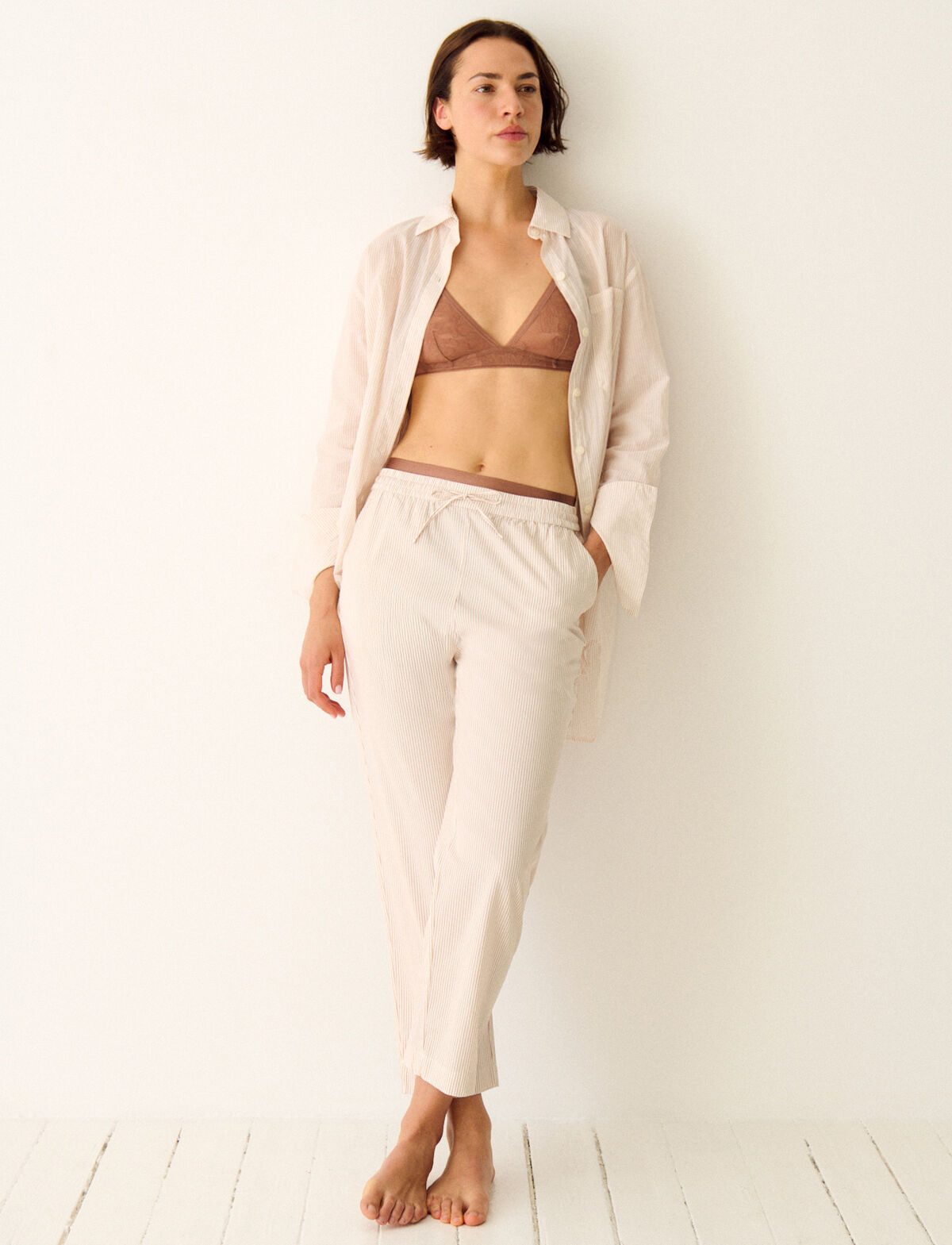 Pantalon BOYFRIEND - Rayure brun makeup/white - 1