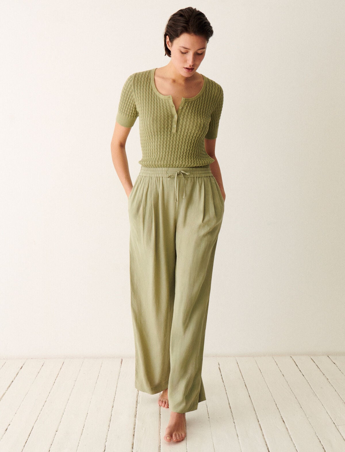 Pantalon RELAX LINEN - Vert thé - 1