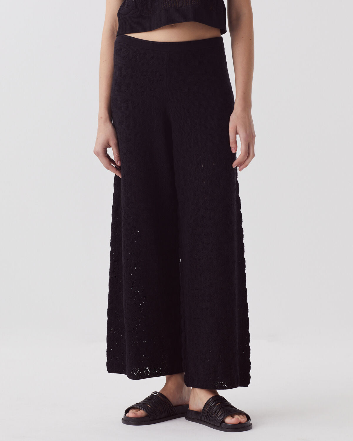 Pantalon évasé crochet texturé en coton - H091 BLACK BEAUTY - 2