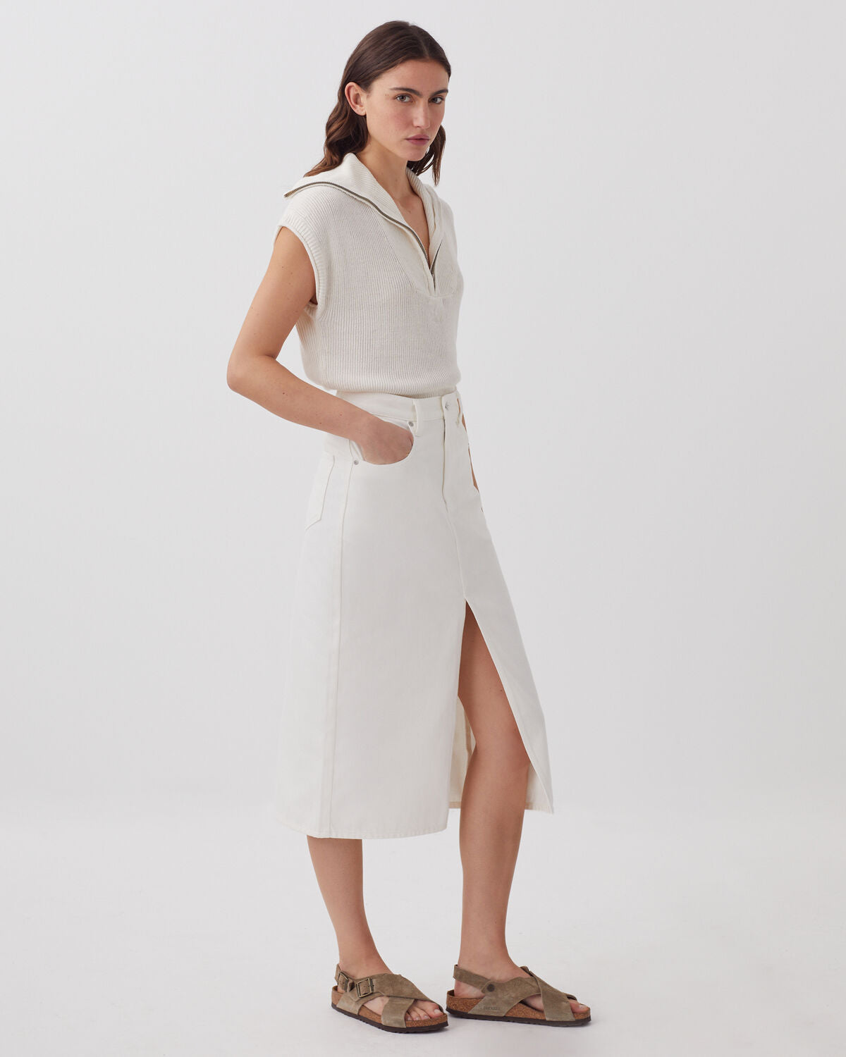 Jupe midi en denim - H003 WHITE - 1
