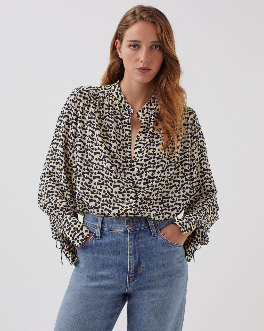 Chemise fluide à manches longues - J683 GEO BLUE - 1