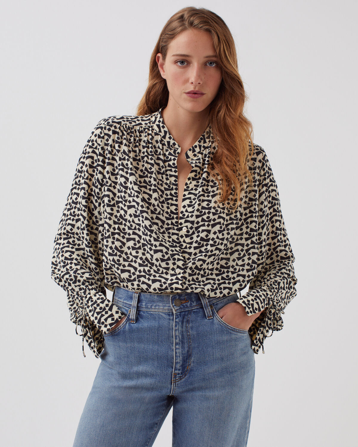 Chemise fluide à manches longues - J683 GEO BLUE - 1