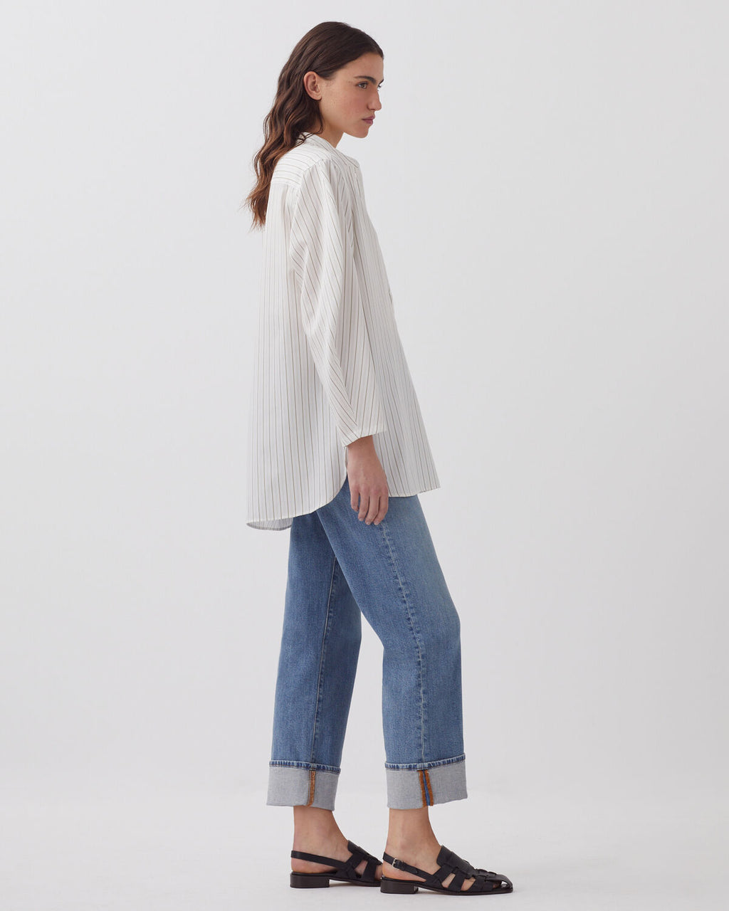 Chemise oversize en coton satiné - J011 ST WHITE KAKI - 2