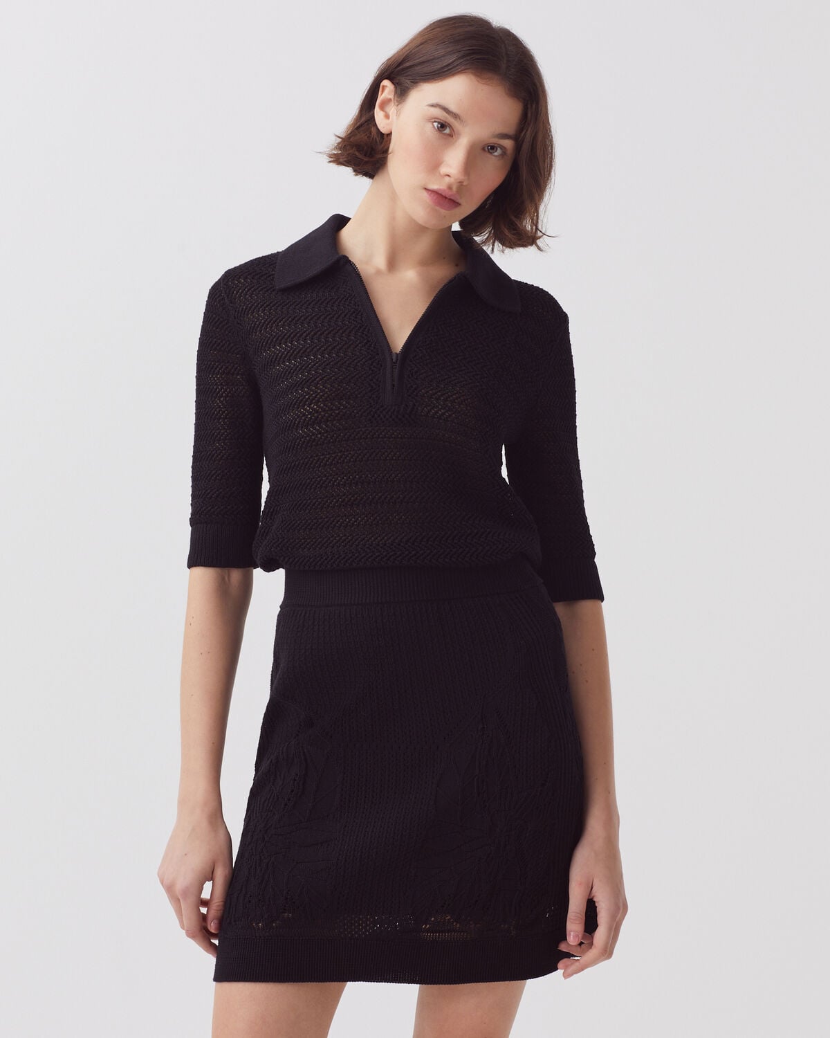 Jupe courte en crochet à motif floral - H091 BLACK BEAUTY - 1