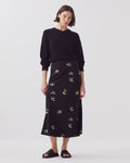 Jupe midi fluide - J091 FL BOUQUET BLACK - 1