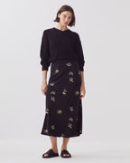 Jupe midi fluide - J091 FL BOUQUET BLACK - 1