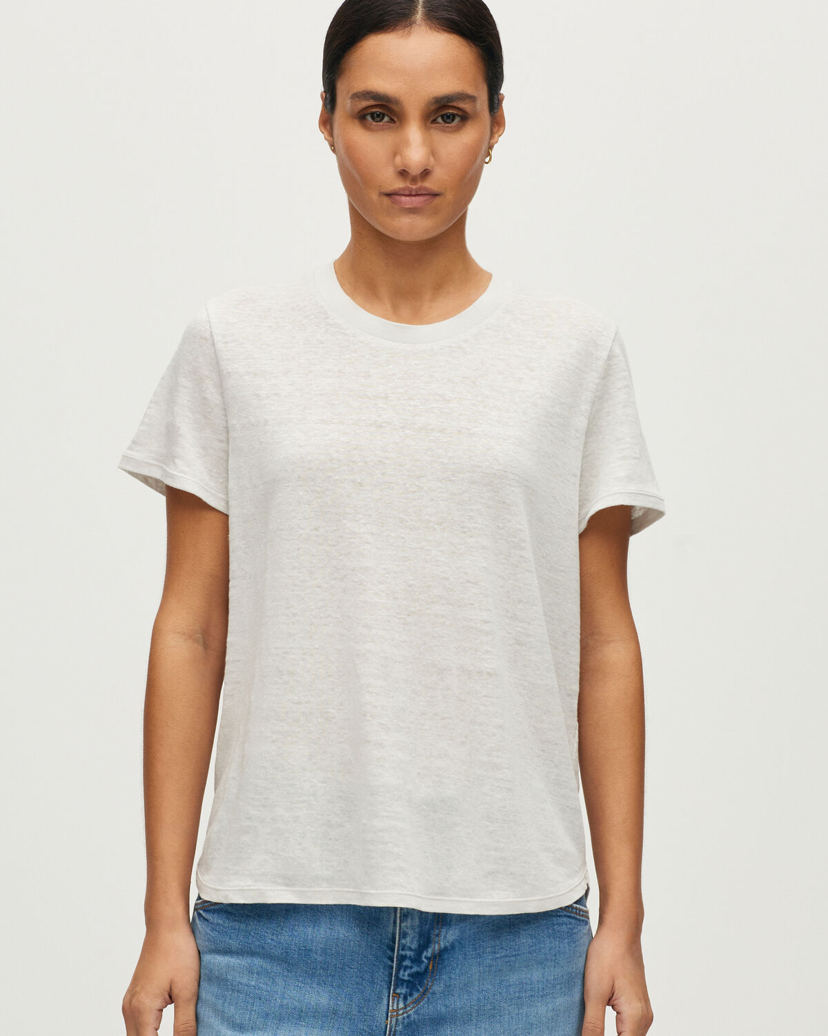 T-shirt col rond en lin évasé  AMANDINE - U020 LIGHT GRAY - 1