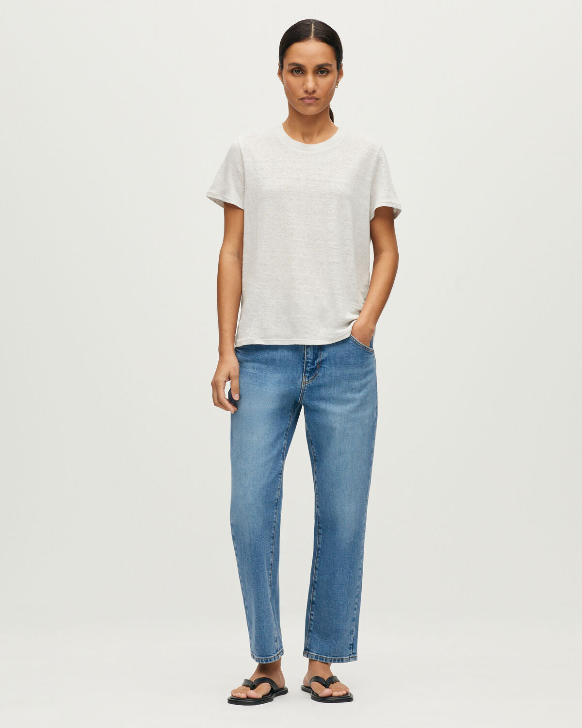 T-shirt col rond en lin évasé  AMANDINE - U020 LIGHT GRAY - 2