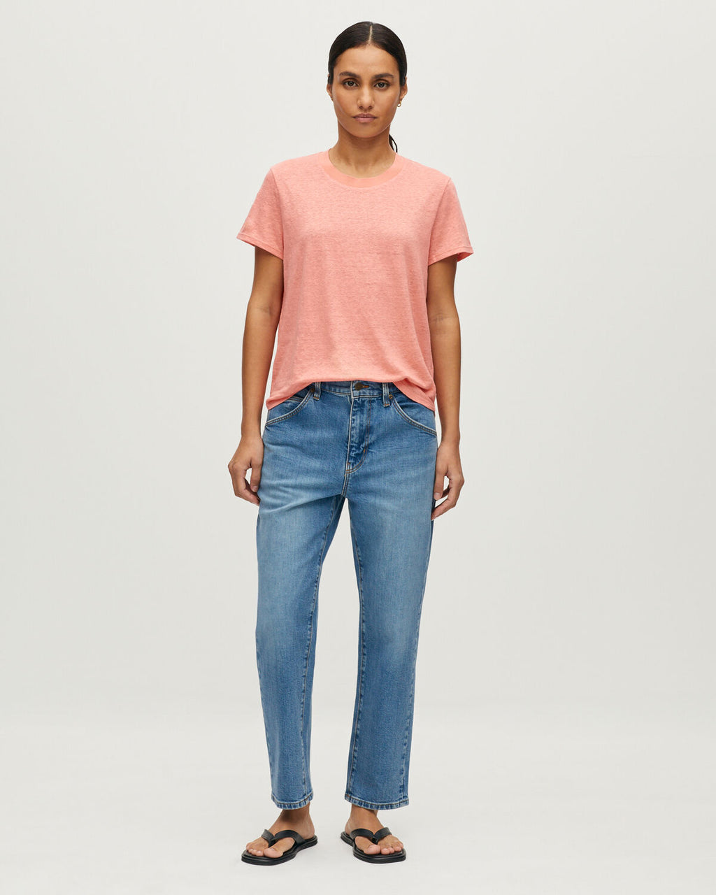 T-shirt col rond en lin évasé  AMANDINE - U120 PINK - 2