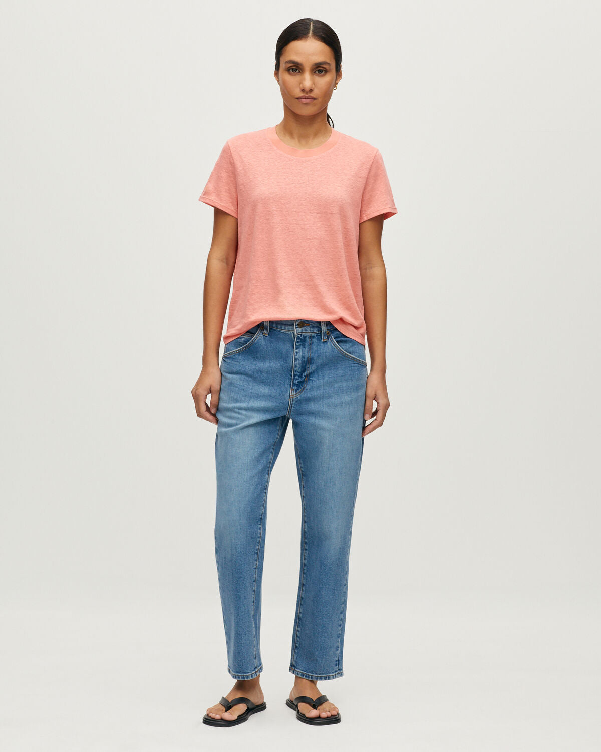 T-shirt col rond en lin évasé  AMANDINE - U120 PINK - 2