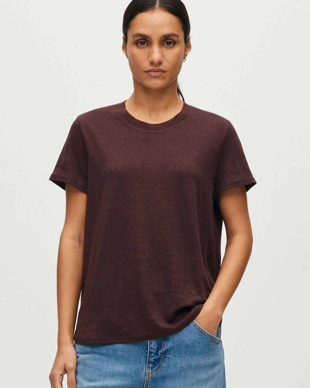 T-shirt col rond en lin évasé  AMANDINE - U190 WINE - 1