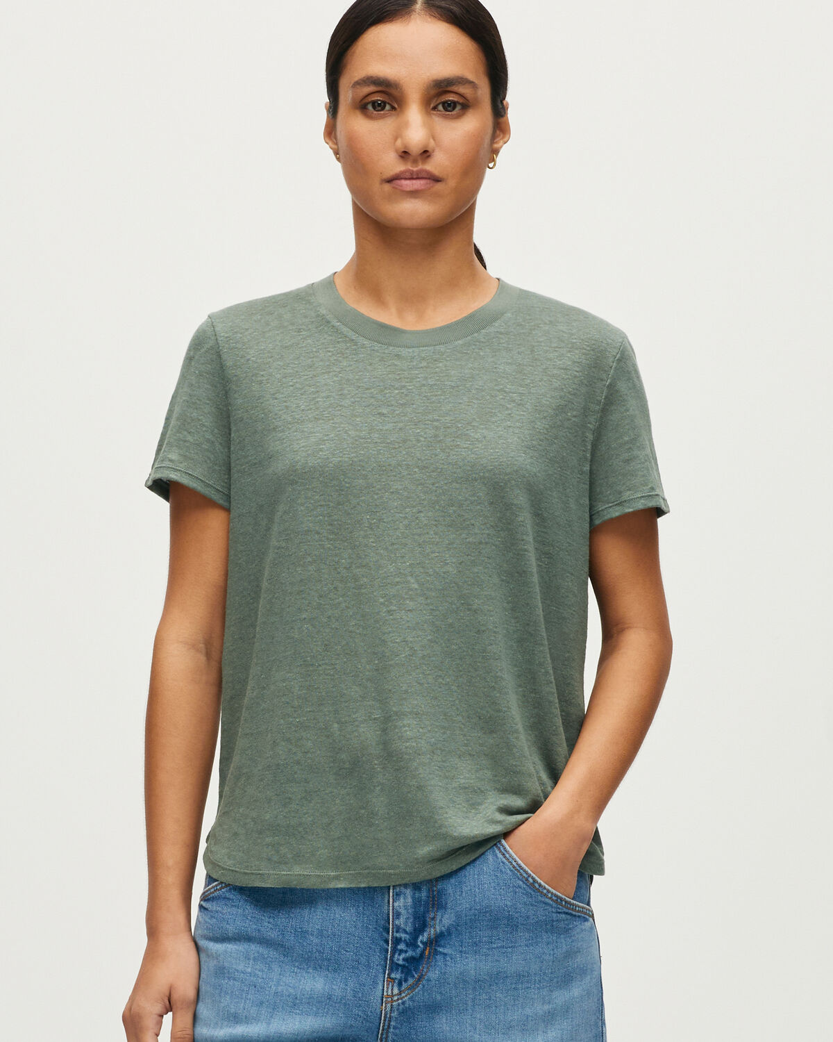 T-shirt col rond en lin évasé  AMANDINE - U570 OLIVE - 1