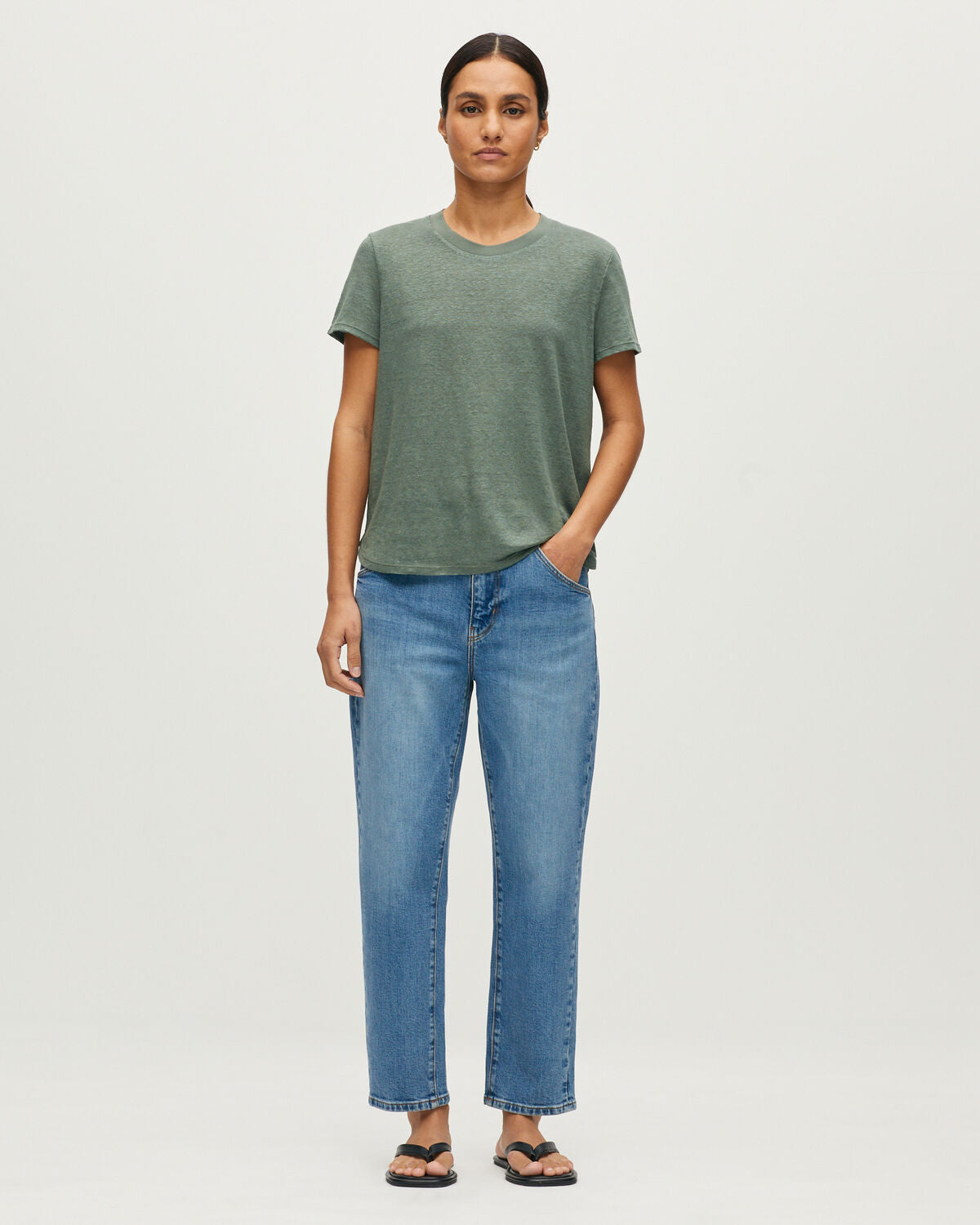 T-shirt col rond en lin évasé  AMANDINE - U570 OLIVE - 2