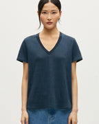 T-shirt col V en lin SARAH - J690 BLUEBERRY - 1