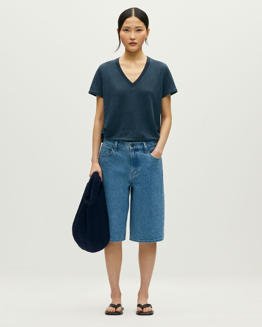 T-shirt col V en lin SARAH - J690 BLUEBERRY - 2