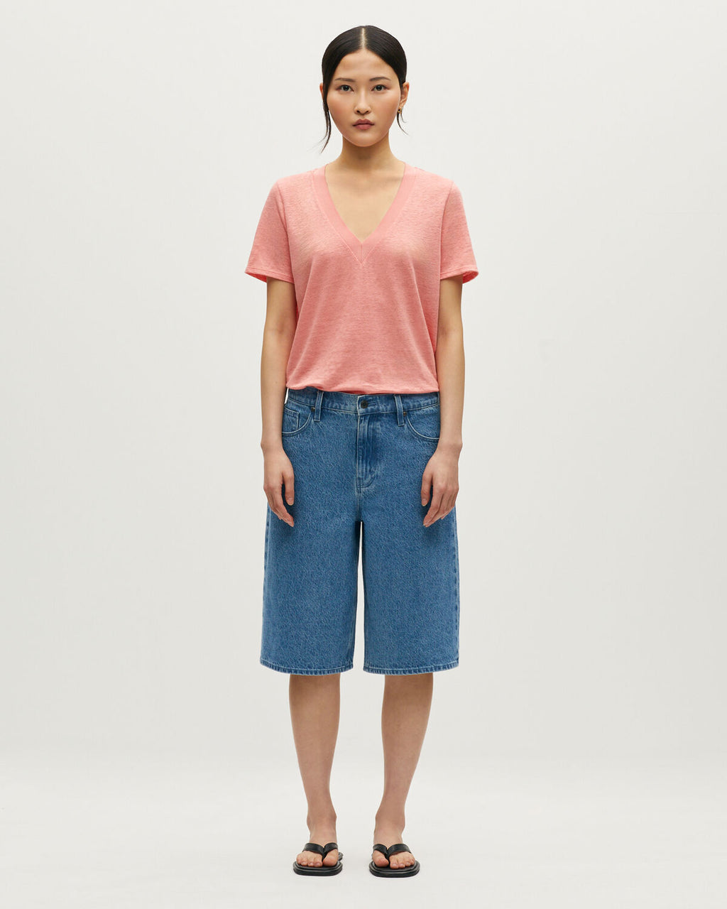 T-shirt col V en lin SARAH - U120 PINK - 2