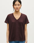 T-shirt col V en lin SARAH - U190 WINE - 1