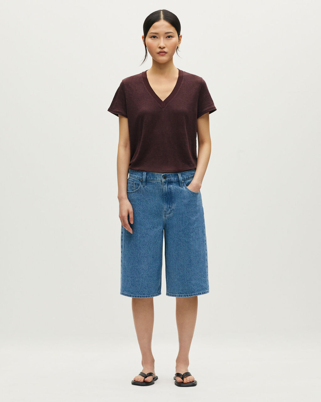 T-shirt col V en lin SARAH - U190 WINE - 2