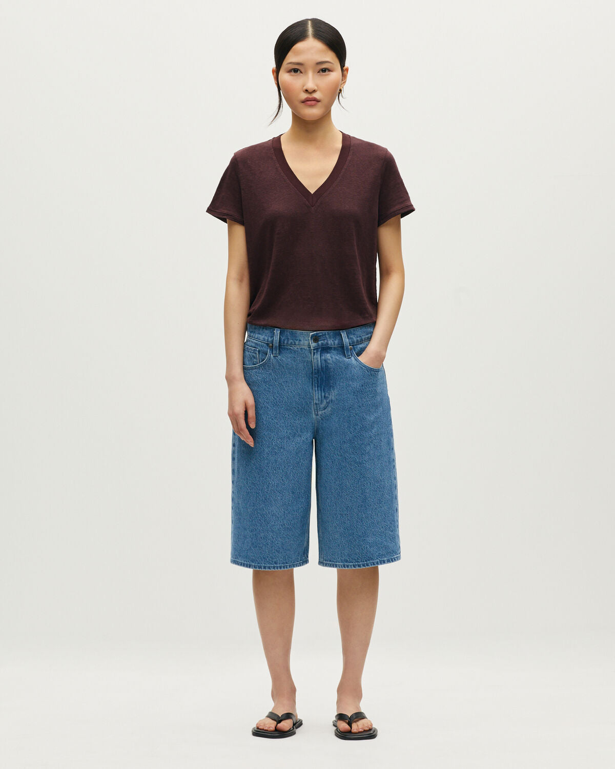 T-shirt col V en lin SARAH - U190 WINE - 2