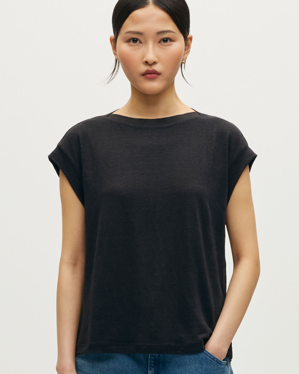 T-shirt boxy en lin KARO - H091 BLACK BEAUTY - 1