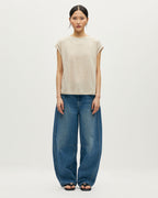 T-shirt boxy en lin KARO - J020 BEIGE LINING - 2