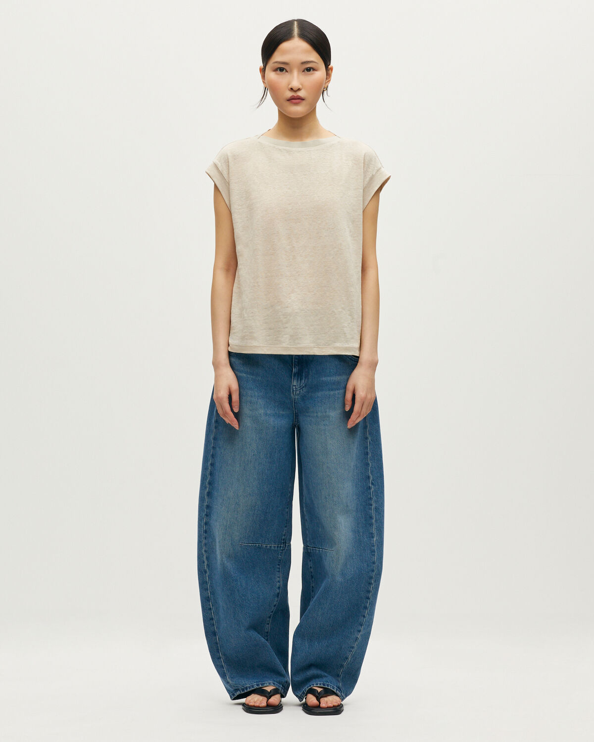 T-shirt boxy en lin KARO - J020 BEIGE LINING - 2