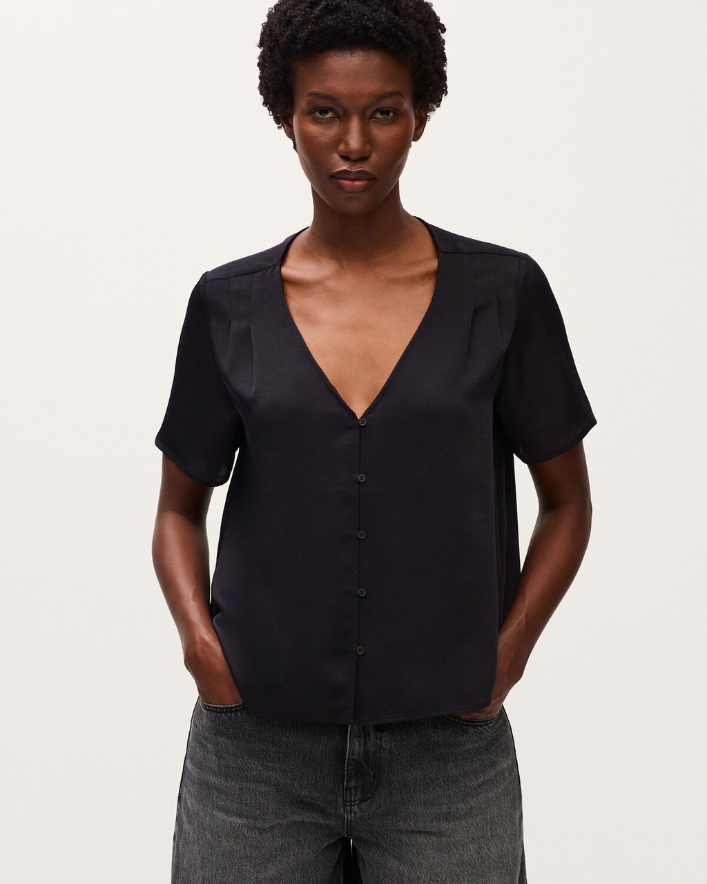 Blouse fluide col V - H091 BLACK BEAUTY - 1