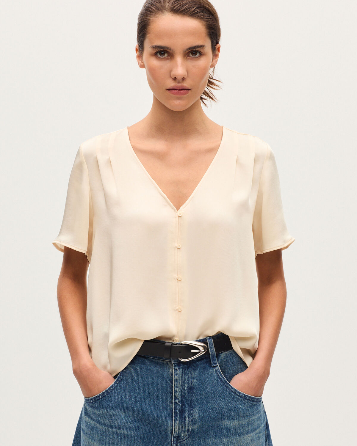 Blouse fluide col V - J300 NATURAL - 1