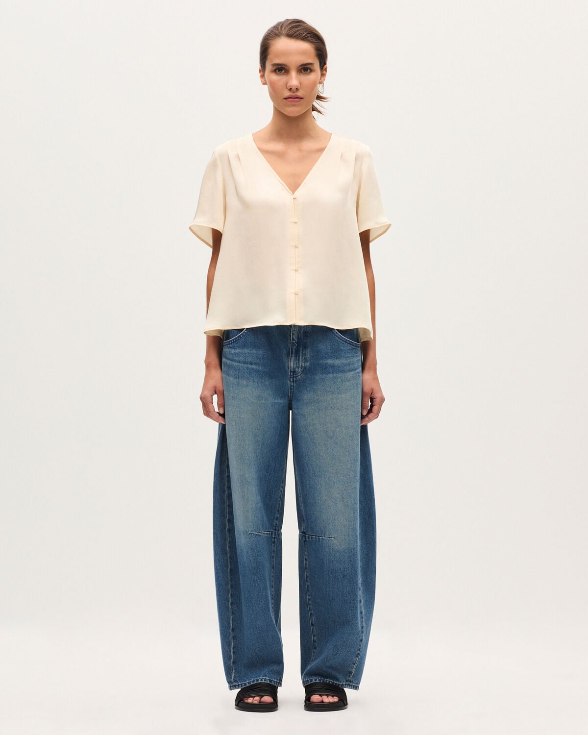 Blouse fluide col V - J300 NATURAL - 2