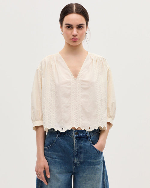 Blouse brodée en coton - H013 GARDENIA - 1
