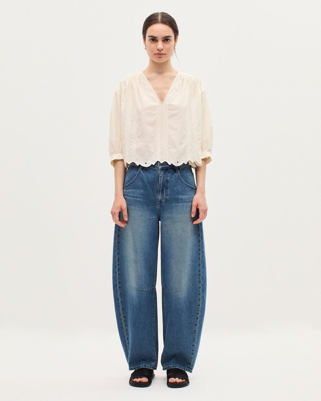Blouse brodée en coton - H013 GARDENIA - 2