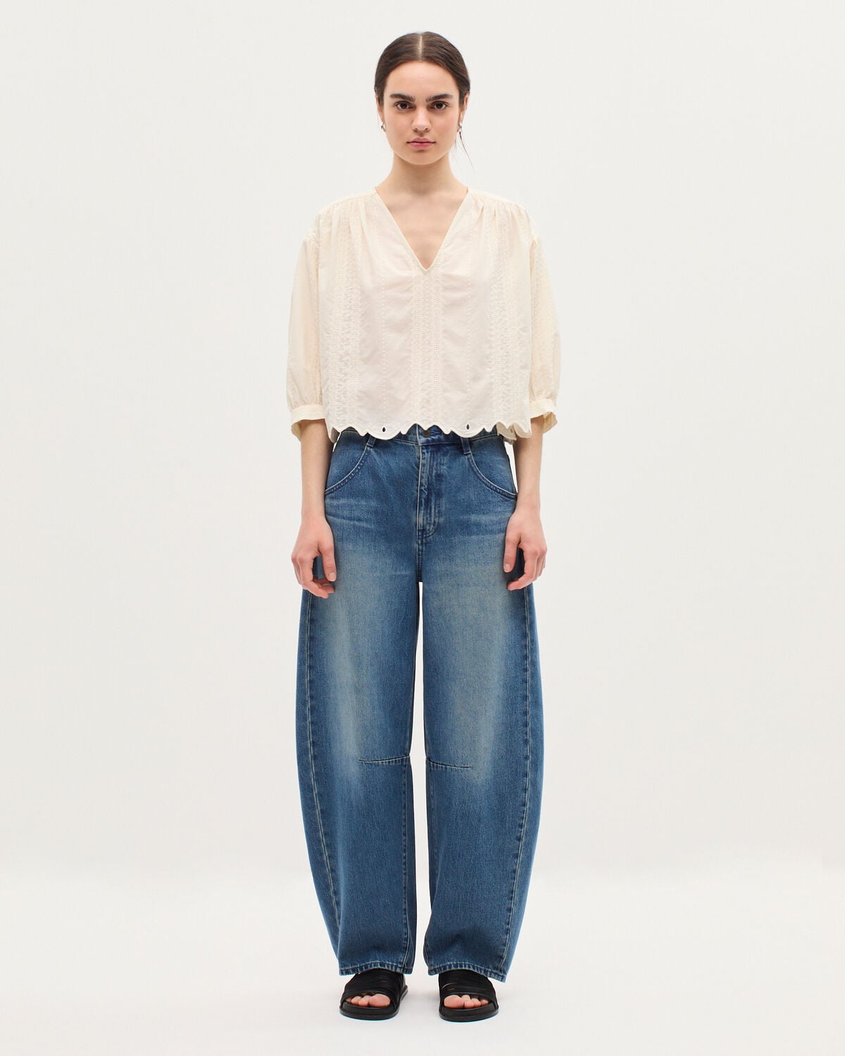 Blouse brodée en coton - H013 GARDENIA - 2