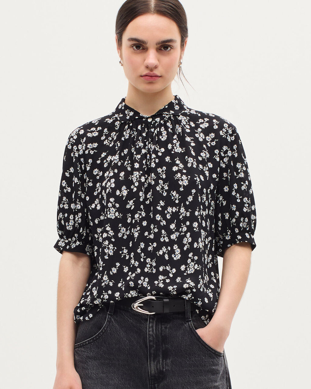 Blouse fluide manches courtes - K094 DAISY BLACK - 1