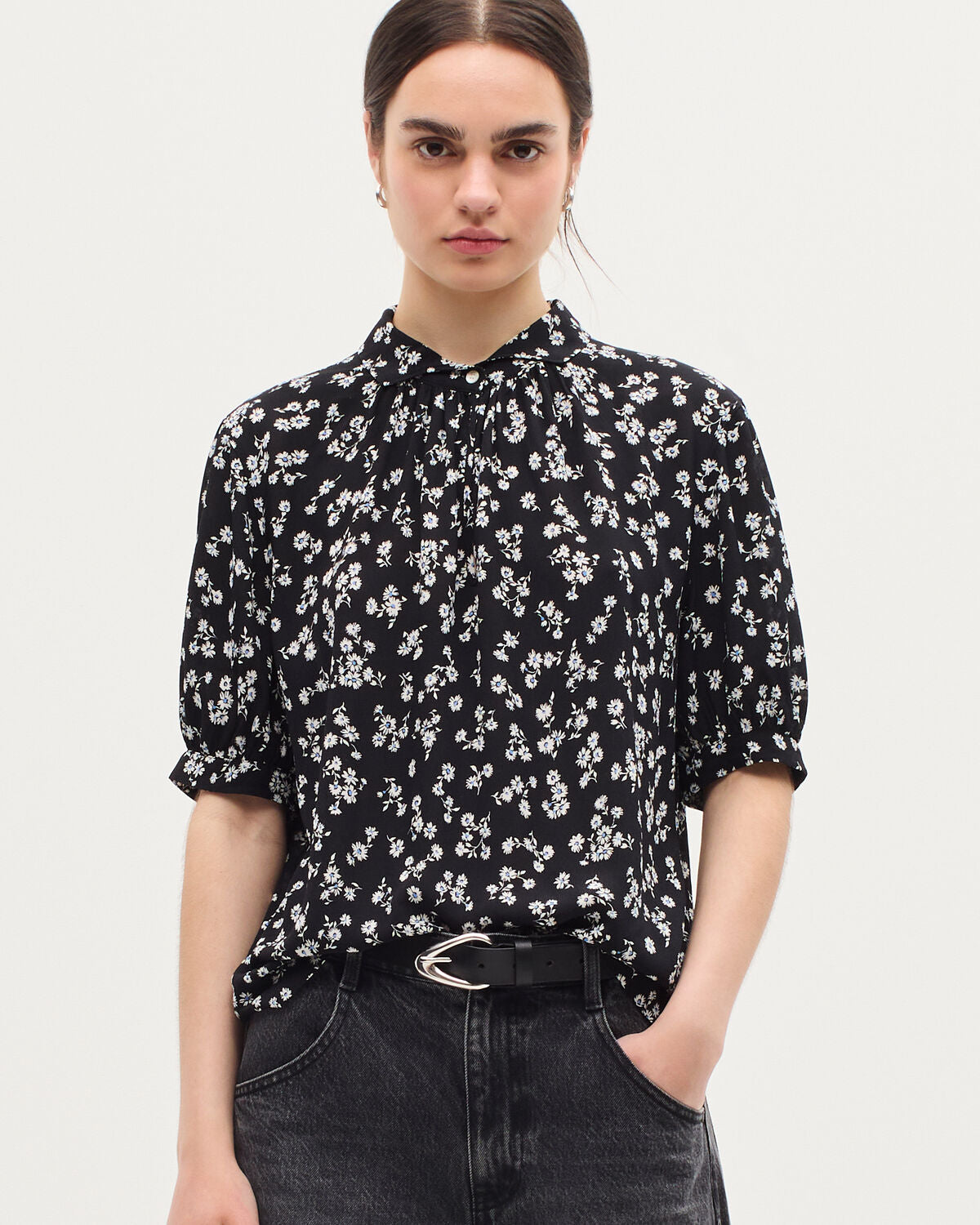 Blouse fluide manches courtes - K094 DAISY BLACK - 1