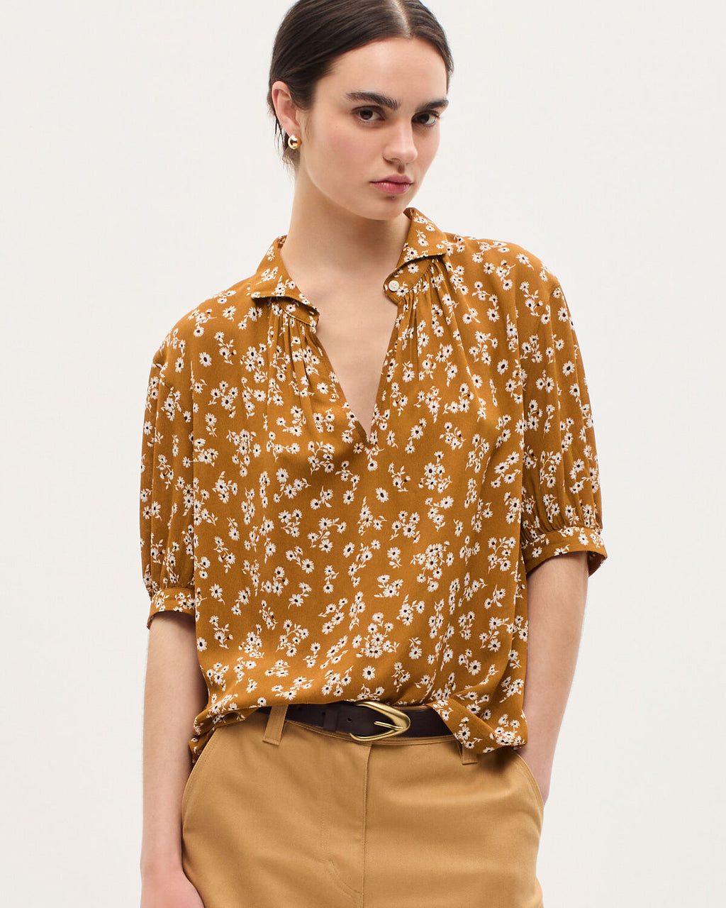 Blouse fluide manches courtes - K480 DAISY CAMEL - 1