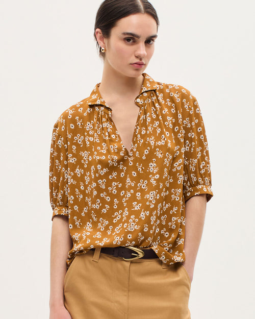 Blouse fluide manches courtes - K480 DAISY CAMEL - 1