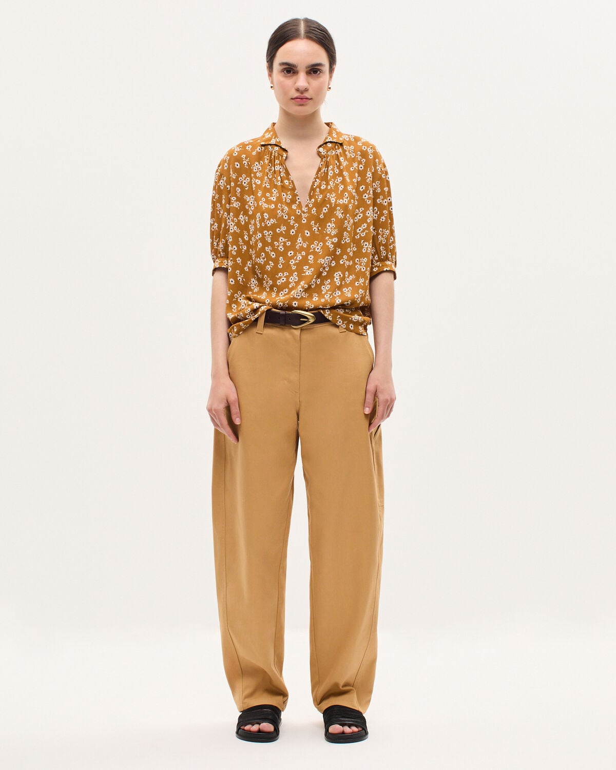 Blouse fluide manches courtes - K480 DAISY CAMEL - 2