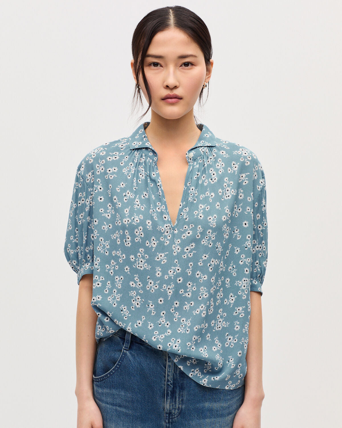 Blouse fluide manches courtes - K610 DAISY BLUE - 1
