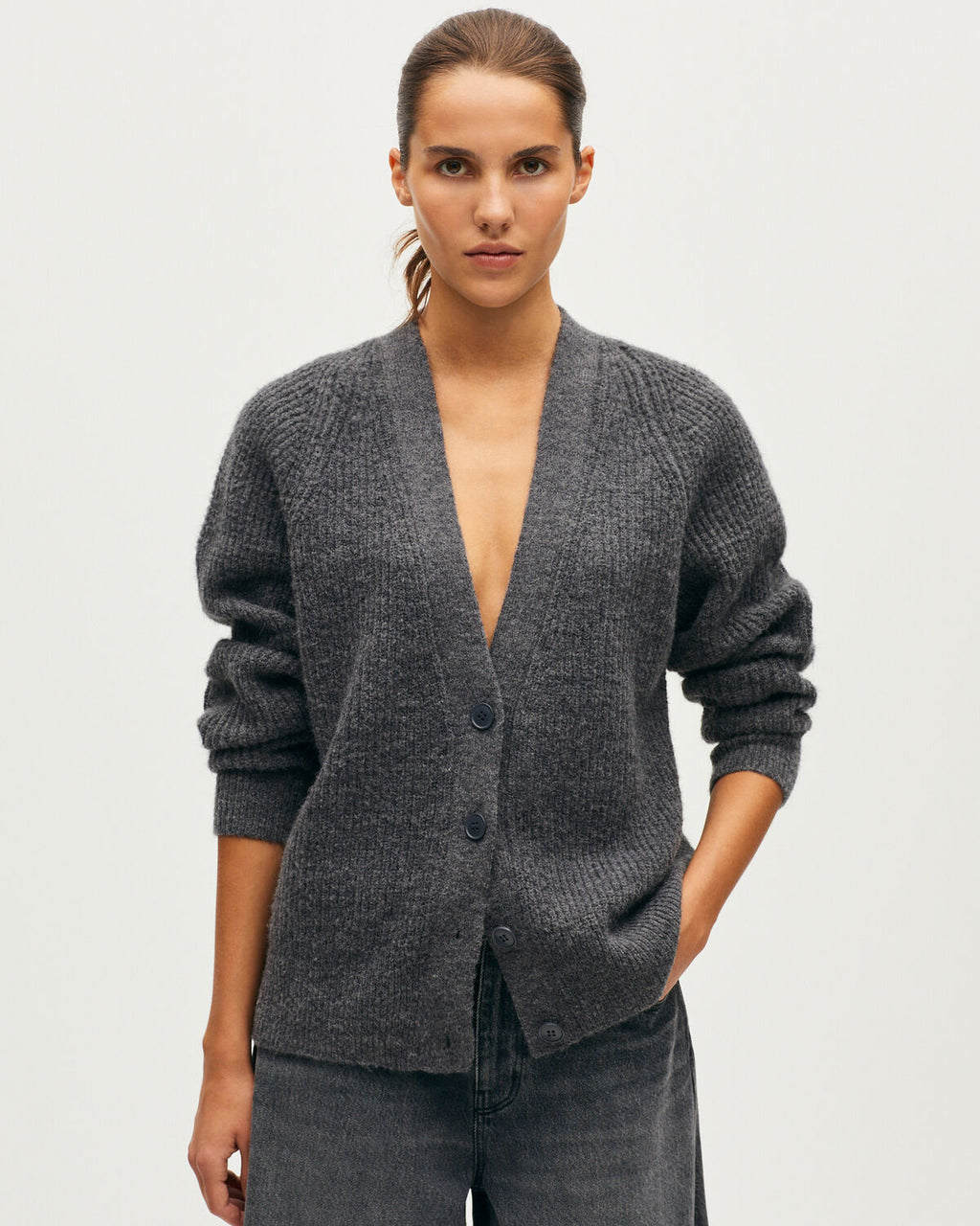 Cardigan col V - K070 MEL GRAY - 1