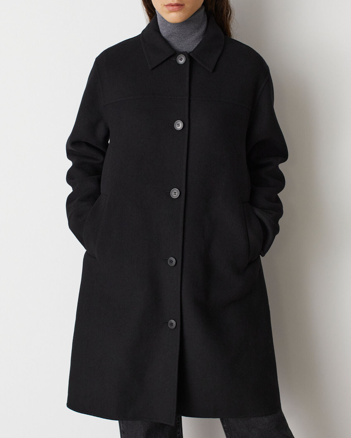 Manteau droit mi-long avec laine - H091 BLACK BEAUTY - 1