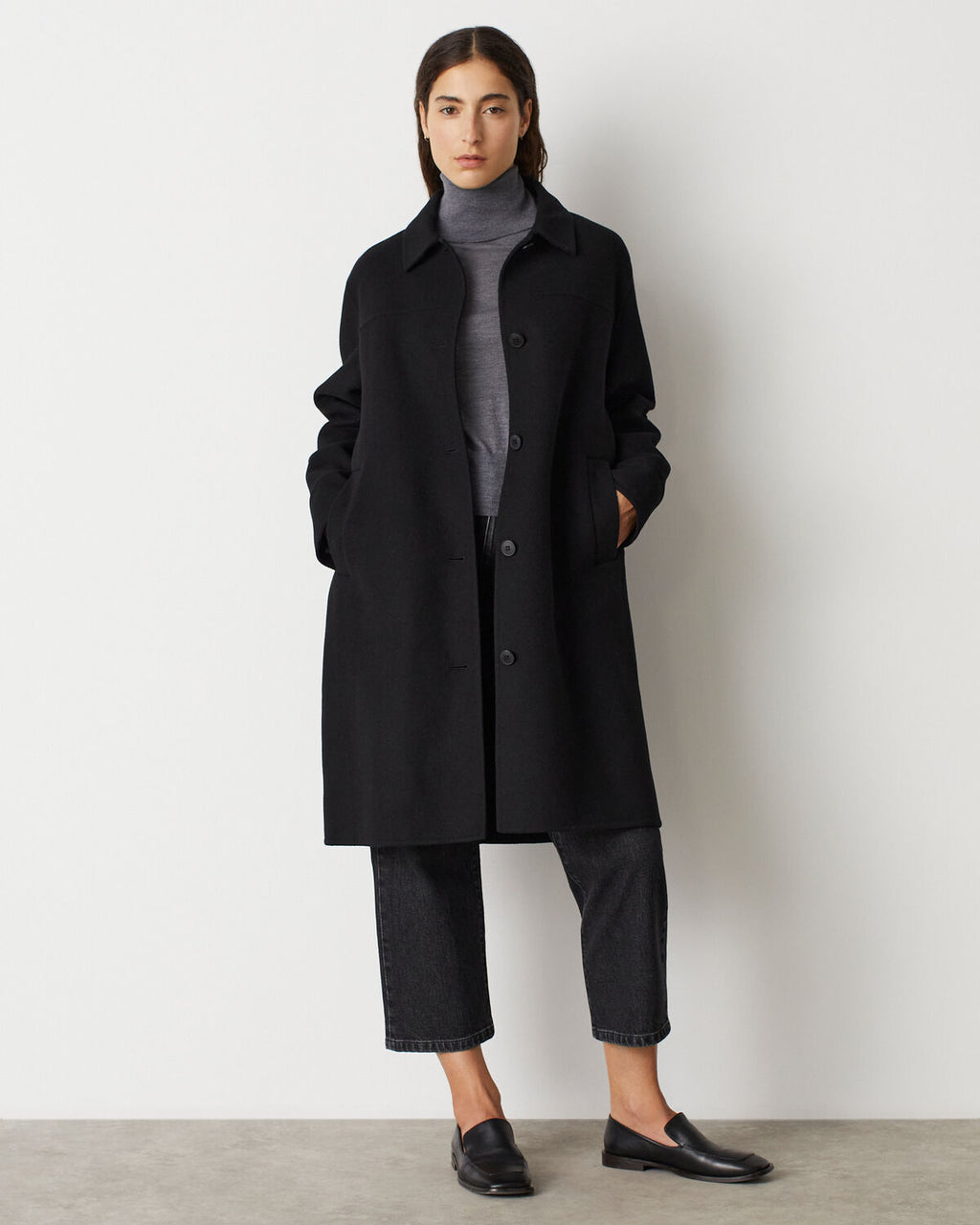 Manteau droit mi-long avec laine - H091 BLACK BEAUTY - 2