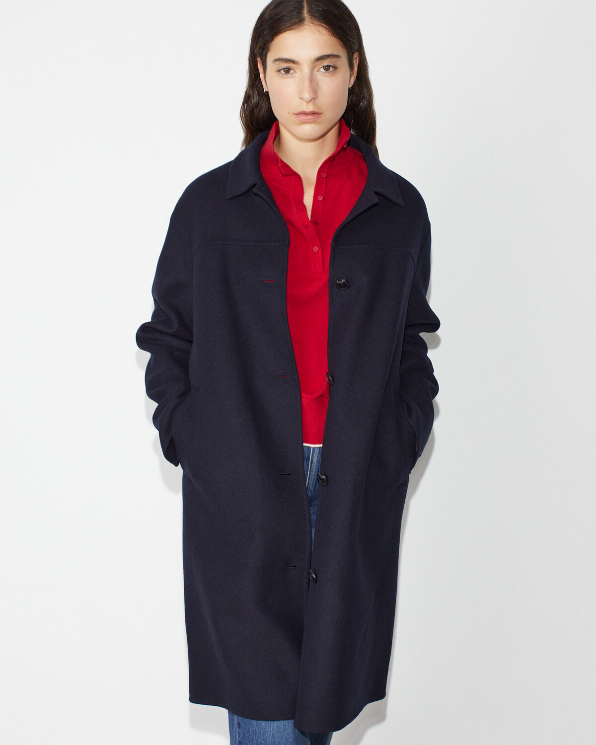 Manteau droit mi-long avec laine - H695 NIGHT SKY - 1