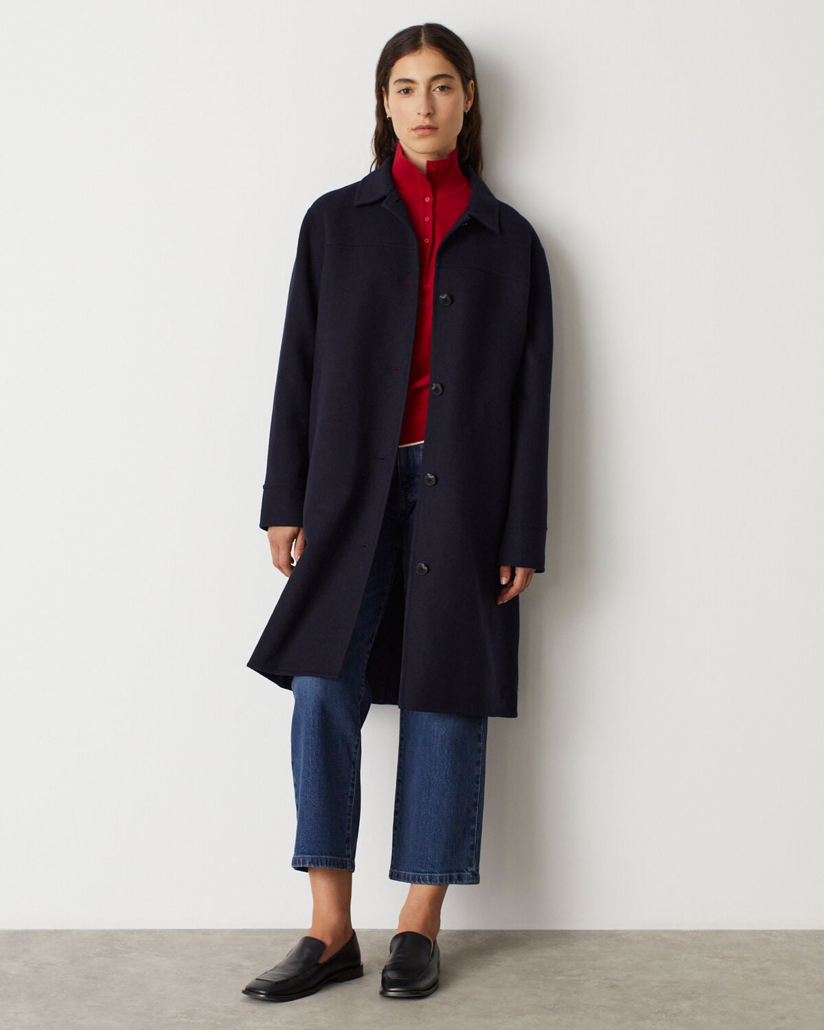 Manteau droit mi-long avec laine - H695 NIGHT SKY - 2