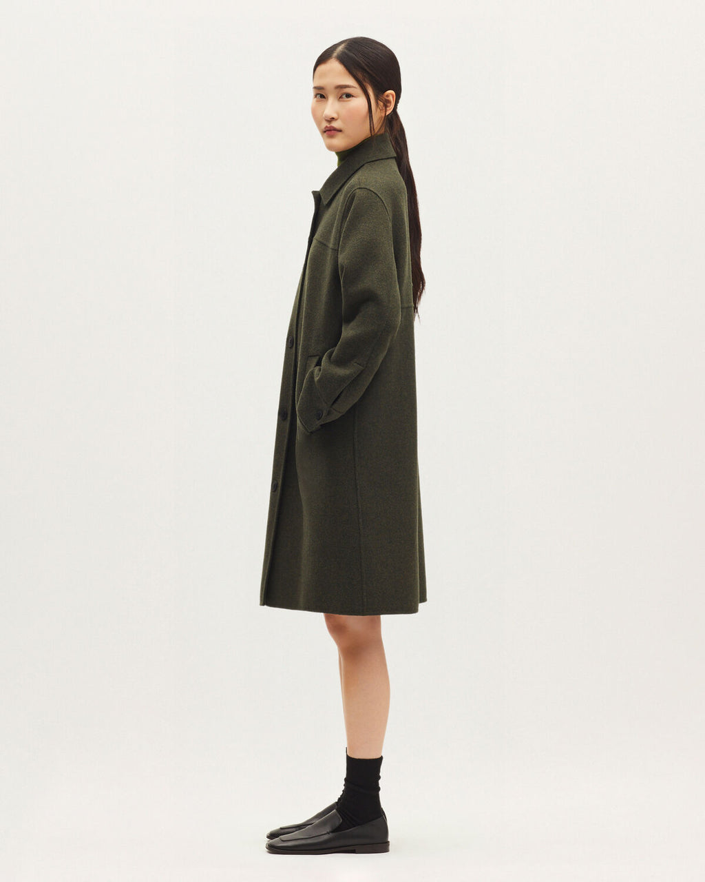 Manteau droit mi-long avec laine - K590 DARK GREEN - 2