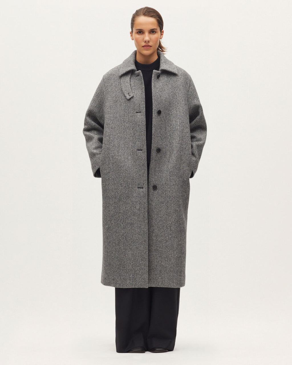 Manteau droit long en laine melangée - K017 TWILL GARDENIA - 1
